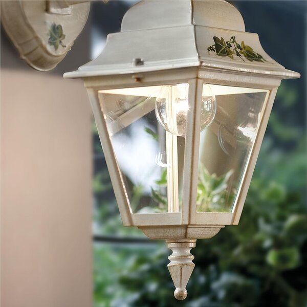 Applique da esterno in materiale Ceramico SMALL 17,5x17,5x h 44 cm peso 1,9 kg - IP 43 Attacco Lampada E 27 interno esterno, con vetri Bianco Sfumato Oro