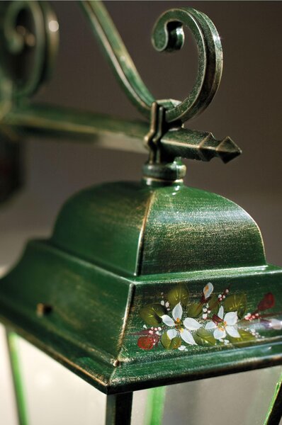 Applique da esterno in materiale Ceramico 21,5x21,5x h 55 cm peso 2,8 kg - Attacco Lampada E 27 interno esterno, con vetri e impianto colore verde sfumato oro