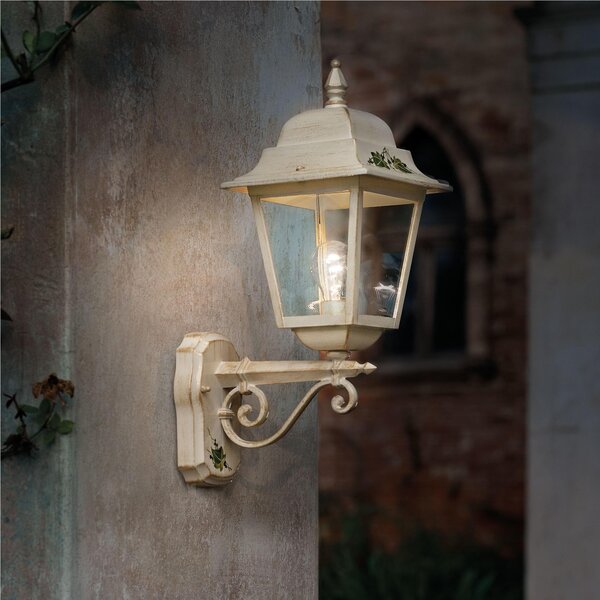 Applique da esterno in materiale Ceramico 21,5x21,5x h 55 cm peso 2,8 kg - Attacco Lampada E 27 interno esterno, con vetri Bianco Sfumato Oro