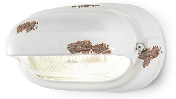 Applique da esterno in materiale Ceramico LINEA BRINDISI 24x13,5x h 11 cm peso 1,5 kg - Attacco Lampada E 27 interno esterno, con vetri vintage bianco