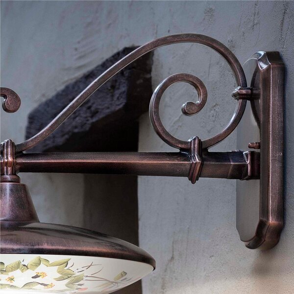 Applique da esterno in materiale Ceramico LINEA LATINA 38x36x h 47 cm peso 2,05 kg - Attacco Lampada E 27 interno esterno, con vetri Nero Sfumato Rame