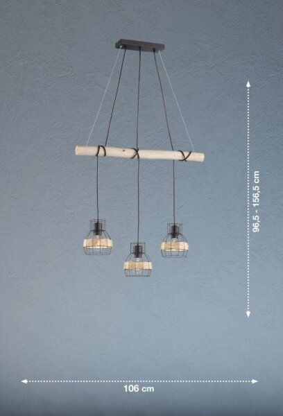 Fischer & Honsel 60798 - Lampadario su corda STRAW 3xE27/40W/230V
