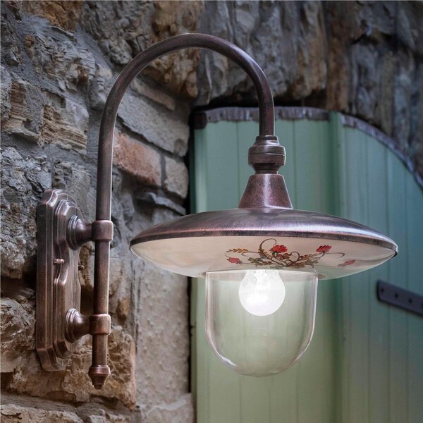 Applique da esterno in materiale Ceramico LINEA LATINA 47x36x h 47 cm peso 2,3 kg - Attacco Lampada E 27 interno esterno, con vetri Nero Sfumato Rame