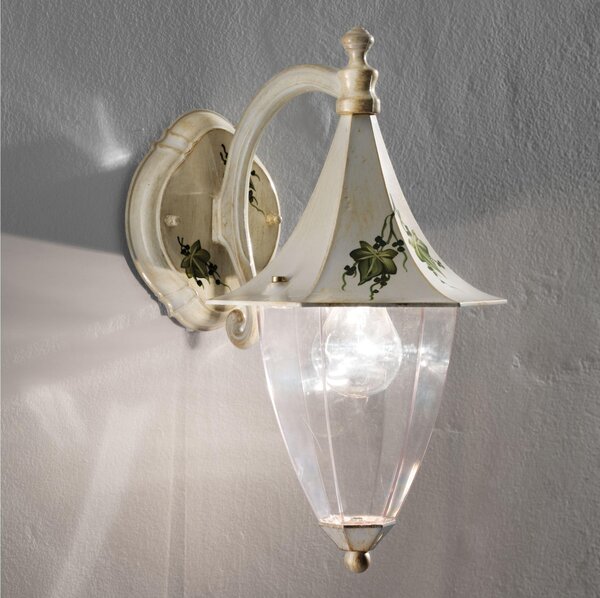 Applique da esterno in materiale Ceramico LINEA AREZZO 35x36x h 47 cm peso 1,8 kg - Attacco Lampada E 27 interno esterno, con vetri Bianco Sfumato Oro