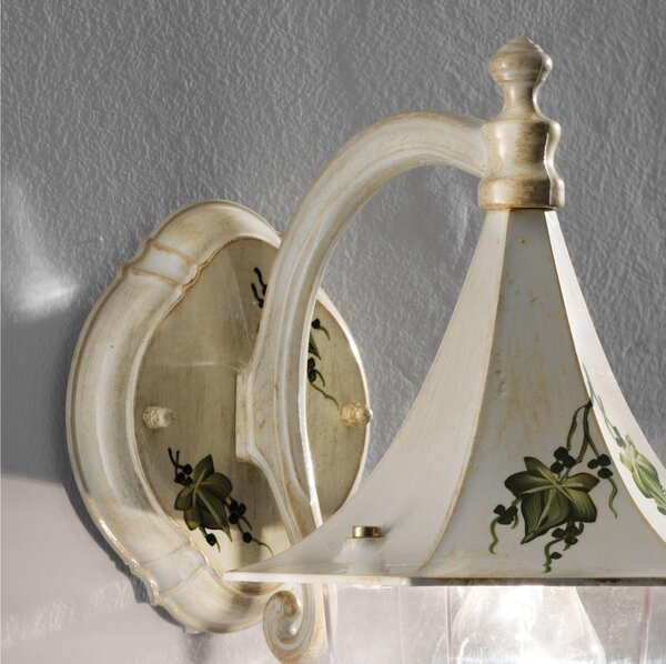 Applique da esterno in materiale Ceramico LINEA AREZZO 35x36x h 47 cm peso 1,8 kg - Attacco Lampada E 27 interno esterno, con vetri Bianco Sfumato Oro