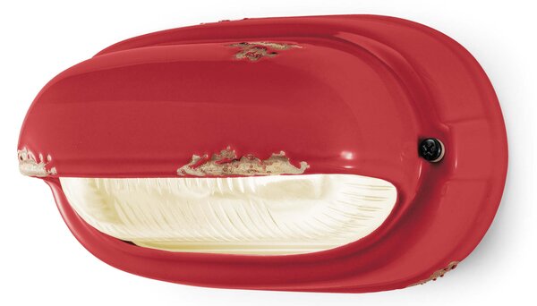 Applique da esterno in materiale Ceramico LINEA BRINDISI 24x13,5x h 11 cm peso 1,5 kg - Attacco Lampada E27 interno esterno, con vetri vintage Rosso