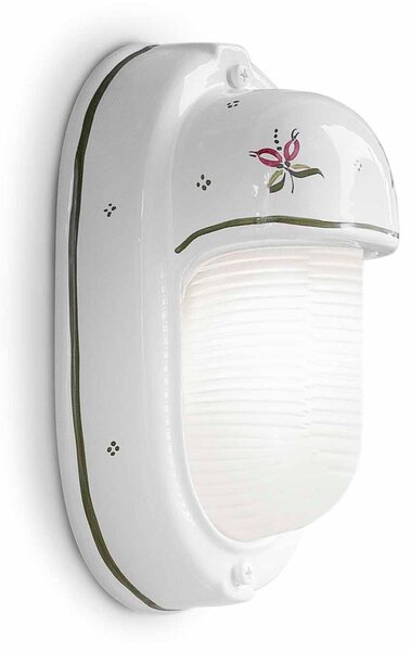 Applique da esterno in materiale Ceramico LINEA BRINDISI 13x24x h 11 cm peso 1,5 kg - Attacco Lampada E 27 interno esterno, con vetri Bianco Sfumato