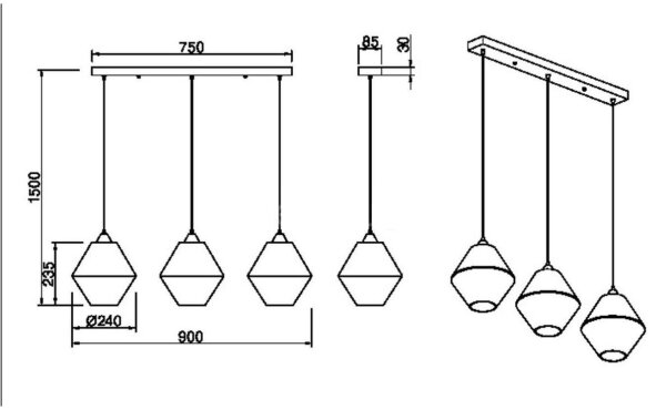 Reality - Lampadario a sospensione con filo TRENTO 3xE27/40W/230V