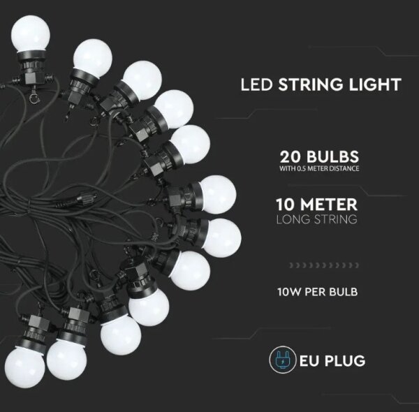 Catena LED da esterno STRING 10m 20xLED/0,5W/230V IP44 6000K
