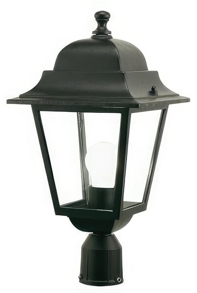 Testa-palo in pressofusione di alluminio OLD TESTAPALO D.60 PICCOLO E27 Dimensione 6x18x h 38 cm Diffusori in vetro trasparente colore NERO