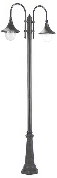 Struttura in pressofusione di alluminio LAMPARA PALO ALTO DUE LUCI E27 Dimensioni 26x83x h 230 cm Diffusori in termoplastico trasparente colore NERO
