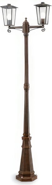 Struttura in pressofusione di alluminio RIBOT PALO ALTO DUE LUCI E27 Dimensioni 59x26x h 208 cm Diffusori in vetro trasparente colore RUGGINE