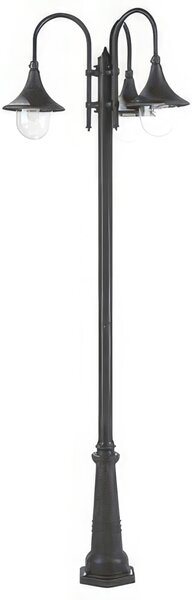 Struttura in pressofusione di alluminio LAMPARA PALO ALTO TRE LUCI E27 Dimensioni 26x73x h 230 cm Diffusori in termoplastico trasparente colore NERO