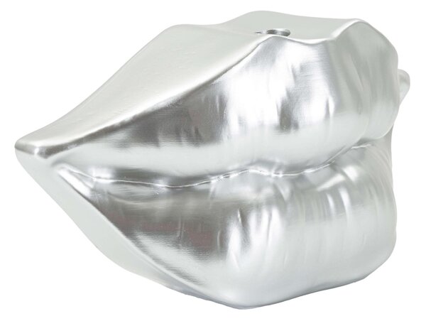 Vaso in resina argentata a forma di labbra Moderno MOUTH JAR LIP Dimensioni 23x8x h12 cm in Polyresin con venature del legno