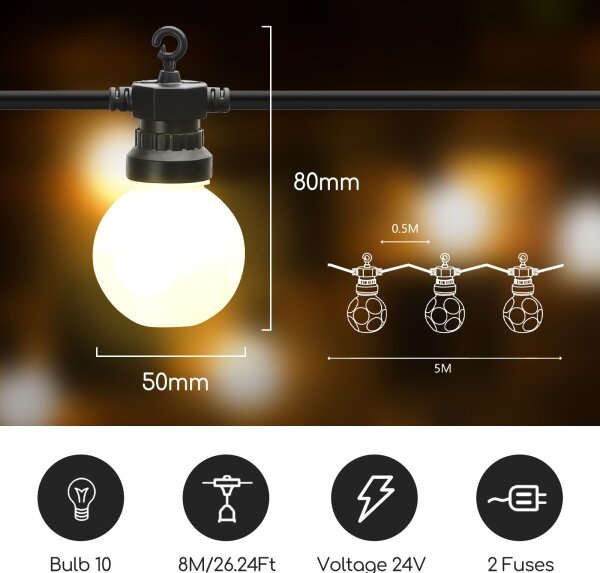 Aigostar - Catena decorativa da esterno LED 10xLED/8m IP44 bianco caldo