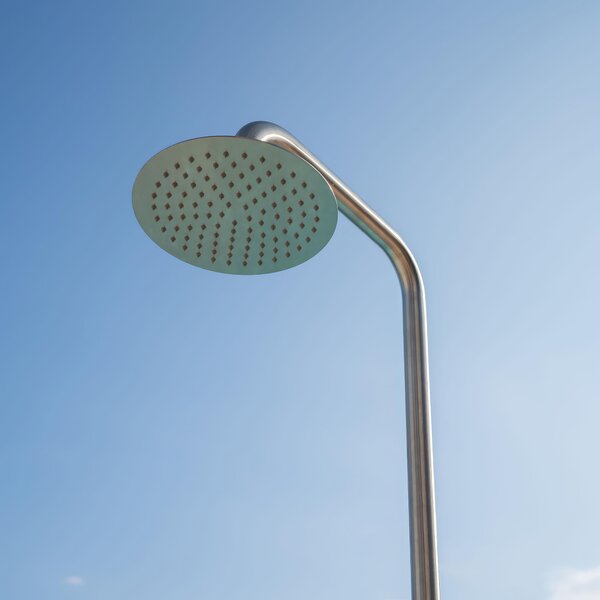 Doccia In Acciaio Inox Satinato SIMIUS Doccia Per Giardino e Piscina a Sola Acqua Fredda Realizzata In Acciaio Di Qualit� Inox 316l Dimensioni 38x h 223 cm con Miscelatore e Doccetta da esterno In Acciaio Inox 316 l
