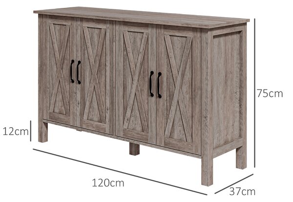 HOMCOM Mobiletto Multiuso stile Rustico con 4 Ripiani Portaoggetti Regolabili, in Legno, 120x37x75 cm, Grigio