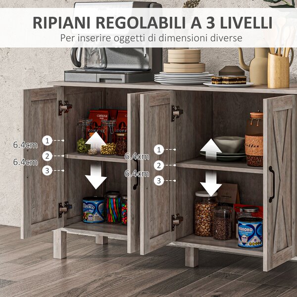 HOMCOM Mobiletto Multiuso stile Rustico con 4 Ripiani Portaoggetti Regolabili, in Legno, 120x37x75 cm, Grigio