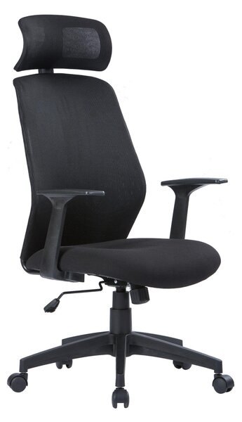 Poltrona presidenziale in tessuto tecnico traspirante TAMPA Dimensioni 62 x P 63 x h 117/126 cm Peso 18 kg Sistema di elevazione a gas Regolazione di tensione della spinta. colore nero
