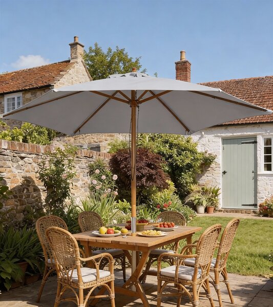 Outsunny Ombrellone da Giardino a 6 Stecche in Legno e Tessuto Poliestere, 2.5x2.3m, Grigio|Aosom