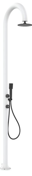 Doccia da Giardino esterno LUNA ALU D in Alluminio Doppio Attacco Dimensioni 26x37x h 223,9 cm con Miscelatore e Doccino mobile acqua calda e Fredda da esterno In Acciaio Inox 316 L WHITE