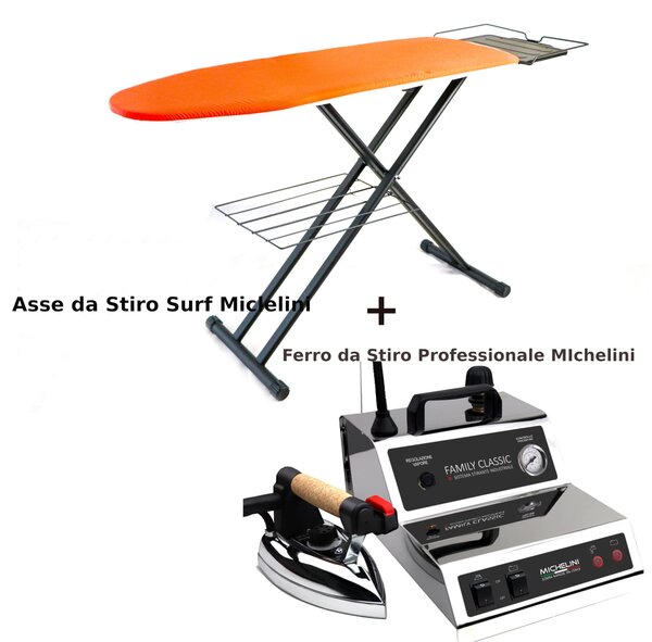 Asse da Stiro da Stiro SURF Elegance piano di stiratura 122X40 cm max regolabile Pi� Ferro da stiro Professionale Michelini 1.5 lt