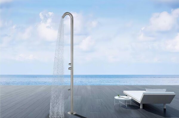 Doccia da Giardino esterno QUARTU-INOX Dimensioni 26x37x h 222,9 cm con Miscelatore e LAVAPIEDI da esterno In Acciaio Inox 316 L