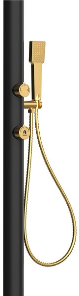 Doccia da Giardino esterno LUNA ALU D in Alluminio Doppio Attacco Dimensioni 26x37x h 223,9 cm con Miscelatore e Doccino mobile acqua calda e Fredda da esterno In Acciaio Inox 316 L Nero-Oro