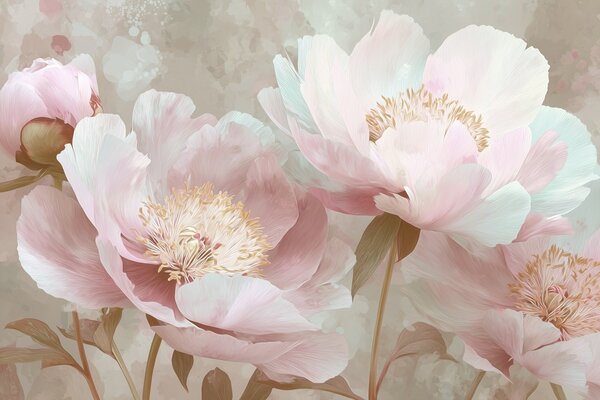 Carta da parati Delicate peonie nei toni del rosa e del beige, Carta da parati Floreale, w09087v1 : Uwalls.it