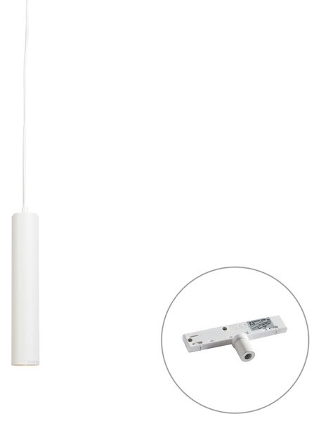 Lampada a sospensione di design bianca con adattatore per binario monofase - Slimline Tuba Small
