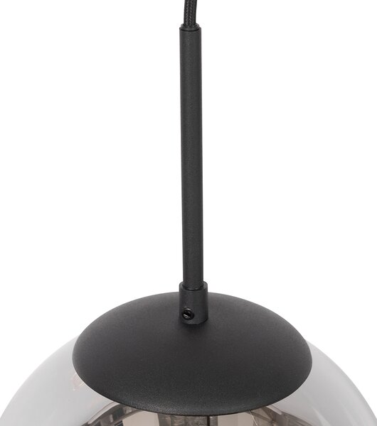Lampada a sospensione Art Déco nera con vetro fumé con adattatore per binario monofase - Iconic Flore