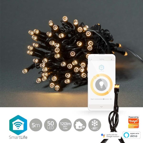 Nedis WIFILX01W50 - Catena di Natale LED 50xLED/8 funzioni 10m IP65 Wi-Fi Tuya caldo