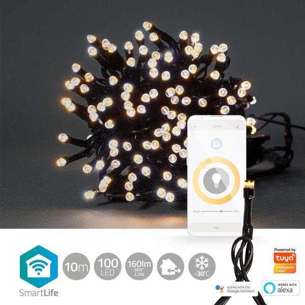 Nedis WIFILX01W100-LED Catena di Natale 100xLED/8 funzioni 15m IP65 Wi-Fi Tuya caldo