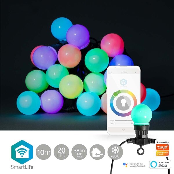 Nedis WIFILP03C20 - Catena decorativa LED RGB 20xLED/8 funzioni 13m IP65 Wi-Fi Tuya