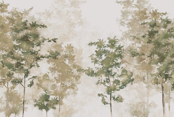 Carta da parati Gruppo di alberi con nebbia, Carta da parati Natura, Carta da parati popolare, t00008 - Tapeko.it