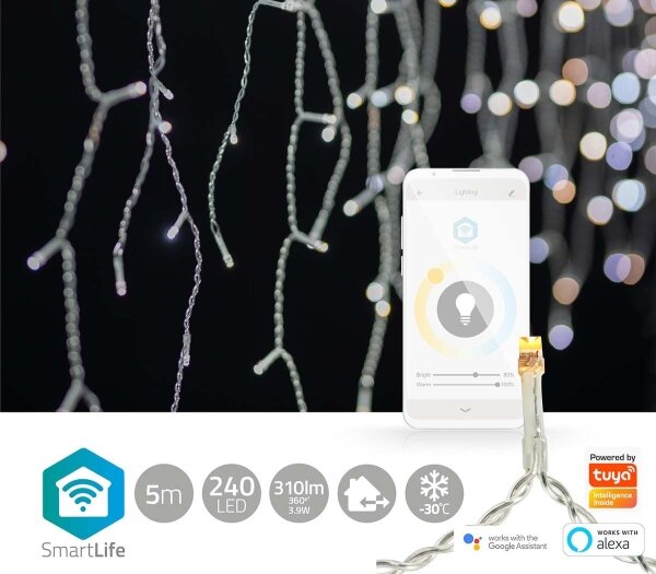 Nedis WIFILXC04W250 - Tenda natalizia LED 240xLED/11 funzioni 8m IP65 Wi-Fi Tuya