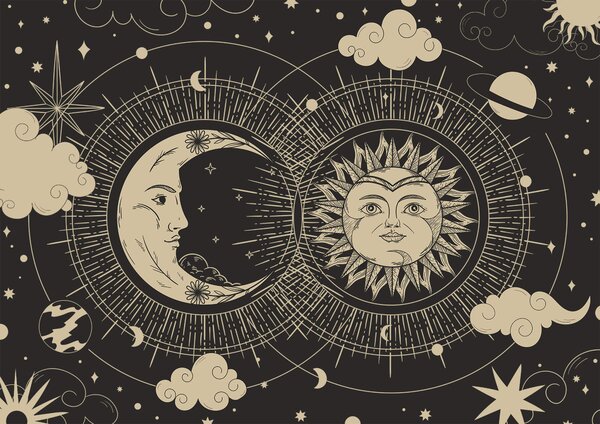Carta da parati Sole e luna nel cielo, Carta da parati Spazio, Carta da parati popolare, t00017 - Tapeko.it