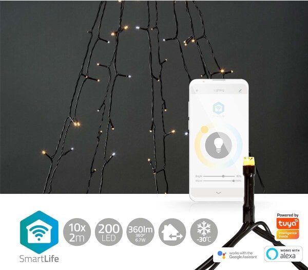 Nedis WIFILXT02W200 - Tenda di Natale LED 200xLED/8 funzioni 10x2m IP65 Wi-Fi Tuya