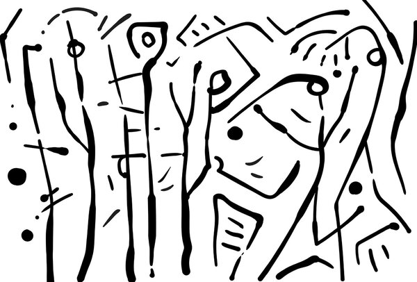 Carta da parati Disegno in bianco e nero di un gruppo di persone, Carta da parati lastrazione, Carta da parati popolare, t00016 - Tapeko.it
