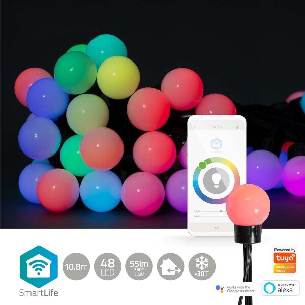 Nedis WIFILP02C48 - Catena decorativa LED RGB 48xLED 13,8m IP65 Wi-Fi Tuya