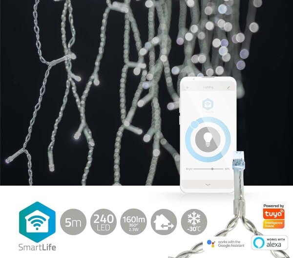 Nedis WIFILXC03W250 - Tenda di Natale LED 240xLED/8 funzioni 8m IP65 Wi-Fi Tuya