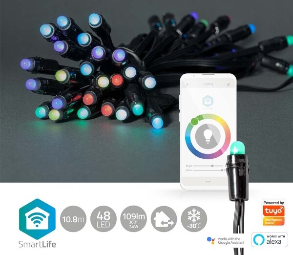 Nedis WIFILP01C48 - Catena natalizia LED RGB da esterno 48xLED 13,8m IP65 Wi-Fi Tuya