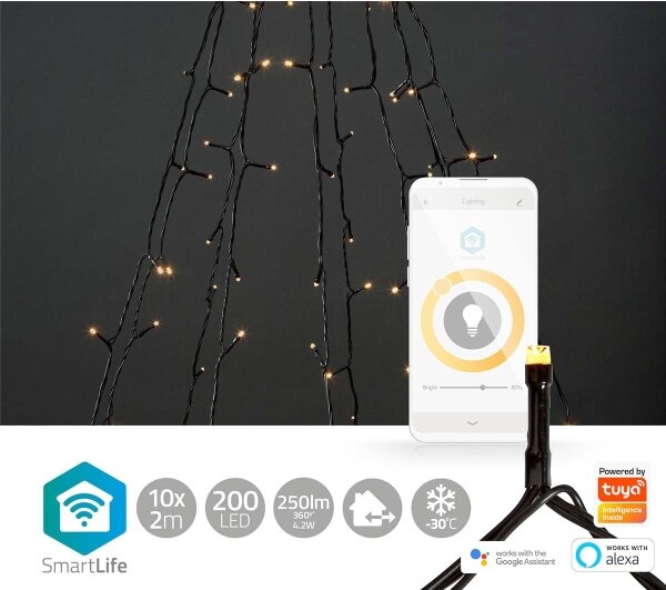 Nedis WIFILXT01W200 - LED Tenda natalizia 200xLED/8 funzioni 10x2m IP65 Wi-Fi Tuya