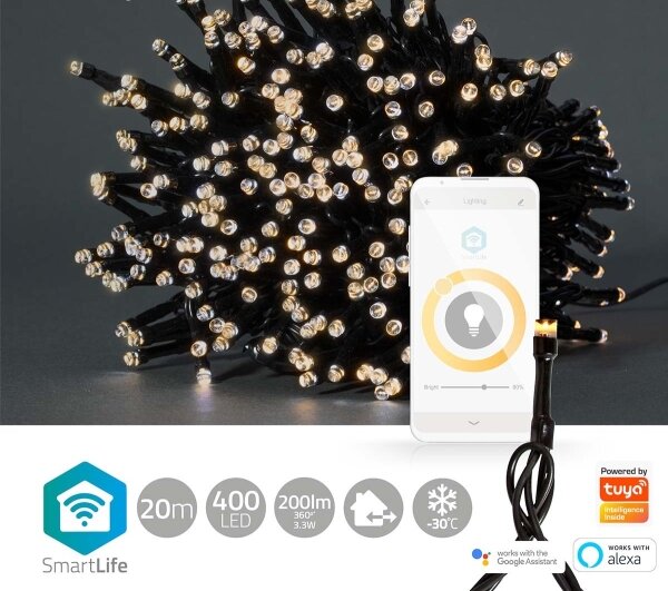 Nedis WIFILX01W400-LED Catena di Natale 400xLED/8 funzioni 25m IP65 Wi-Fi Tuya caldo