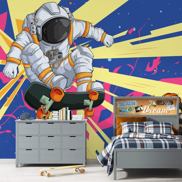Carta da parati Un astronauta in skateboard, Carta da parati Spazio, Carta da parati popolare, t00019 - Tapeko.it