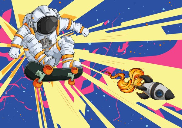 Carta da parati Un astronauta in skateboard, Carta da parati Spazio, Carta da parati popolare, t00019 - Tapeko.it