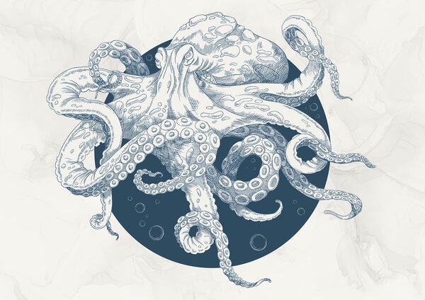 Carta da parati Disegno di un polpo, Carta da parati Mare, Carta da parati popolare, t00010 - Tapeko.it
