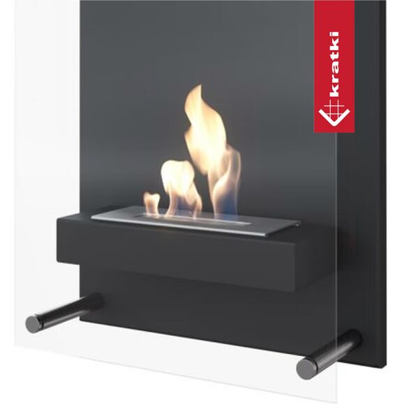 Camino Bioetanolo DA PARETE inox con Vetro GLASS Dimensioni 40x14,9 h 50 cm - peso 11 kg Certificato ISO 9001 colore Nero e vetro