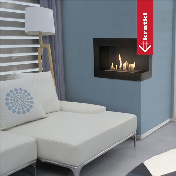 Camino Bioetanolo Parete DELTA 700 T�V Destra con vetro Dimensioni 70x28x h48 cm - peso 13 kg colore nero apertura a Destra
