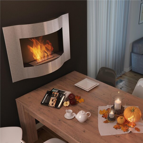 Camino Bioetanolo DA APPENDERE O SPORGENTE DECORATIVO inox con Vetro Dimensioni 100x19,7x h 70 cm - peso 22 kg Certificato ISO 9001 colore Nero bordo inox